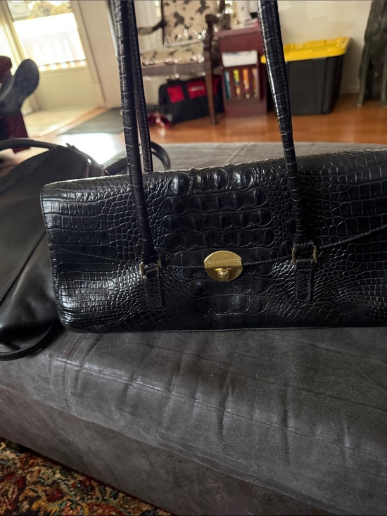 Brahmin Handbags - Brahmin Black Croc-Embossed Shoulder Bag with Gold Hardware